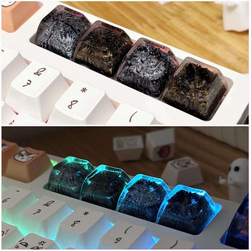 1 pçs de alta qualidade epóxi diy translúcido ouro/prata montanha/canyon eixo cruz teclado mecânico keycap acessórios universais