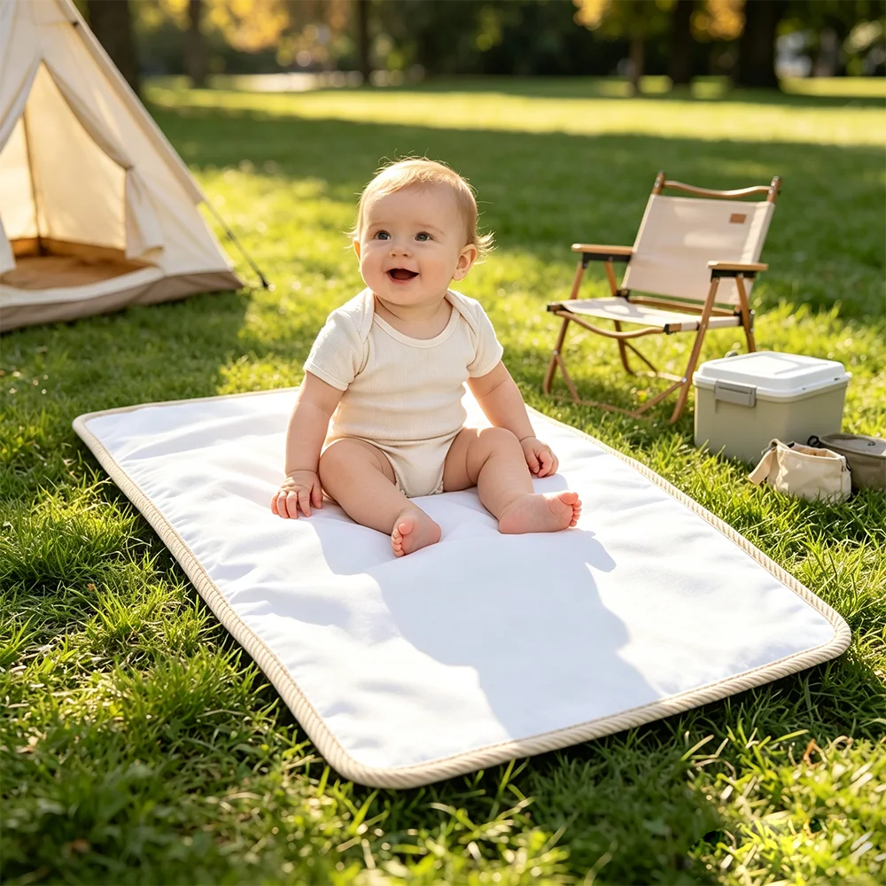 Foldable Waterproof baby Diaper Changing Pad, Bear-Embroidered Portable Diaper Pad, Suitable for Home and Outdoor Use