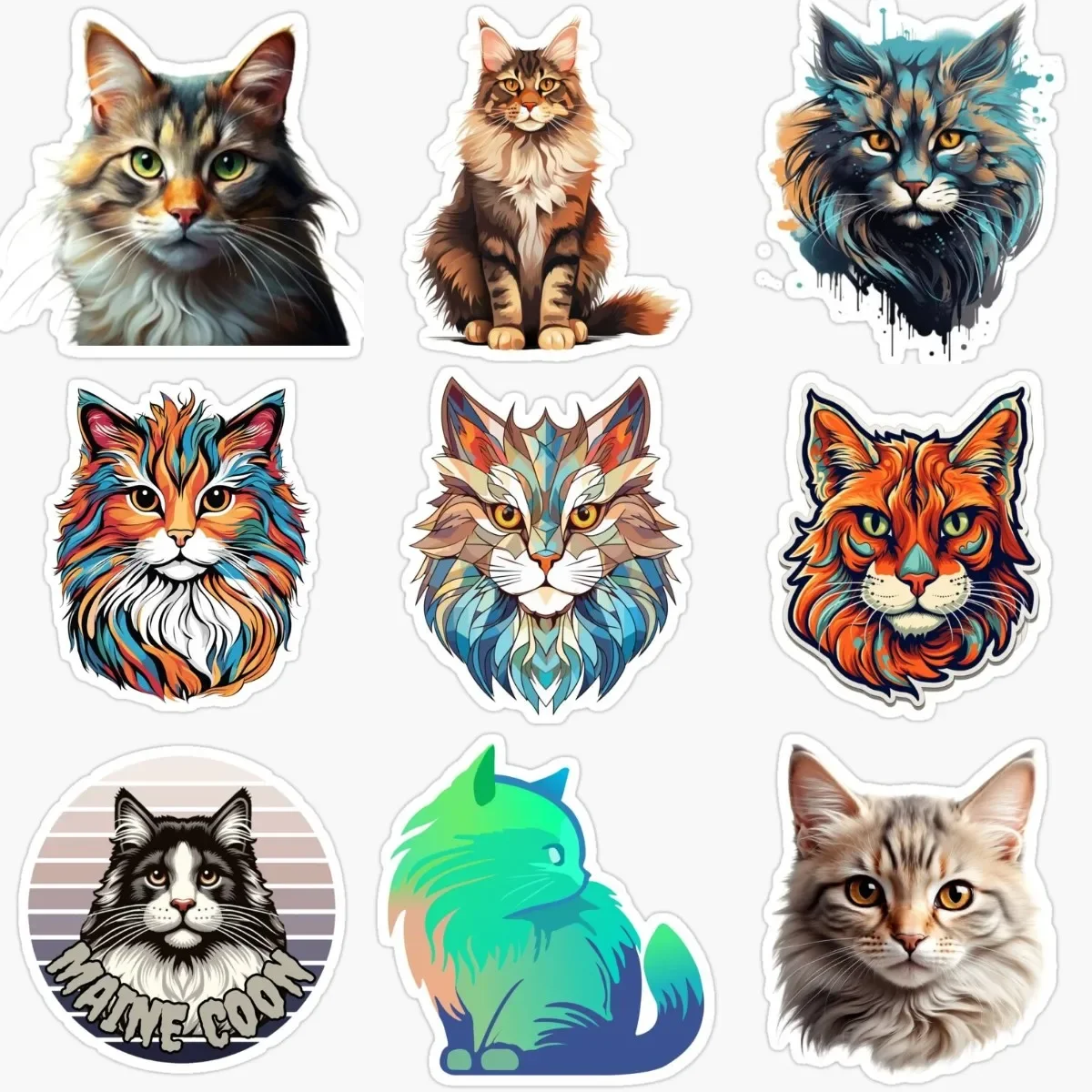 

Creative Maine Coon Cat Cute Pets Personalized PVC Car Stickers for Decorate Fridge Room Window Wall Car Van Bicycle Decal