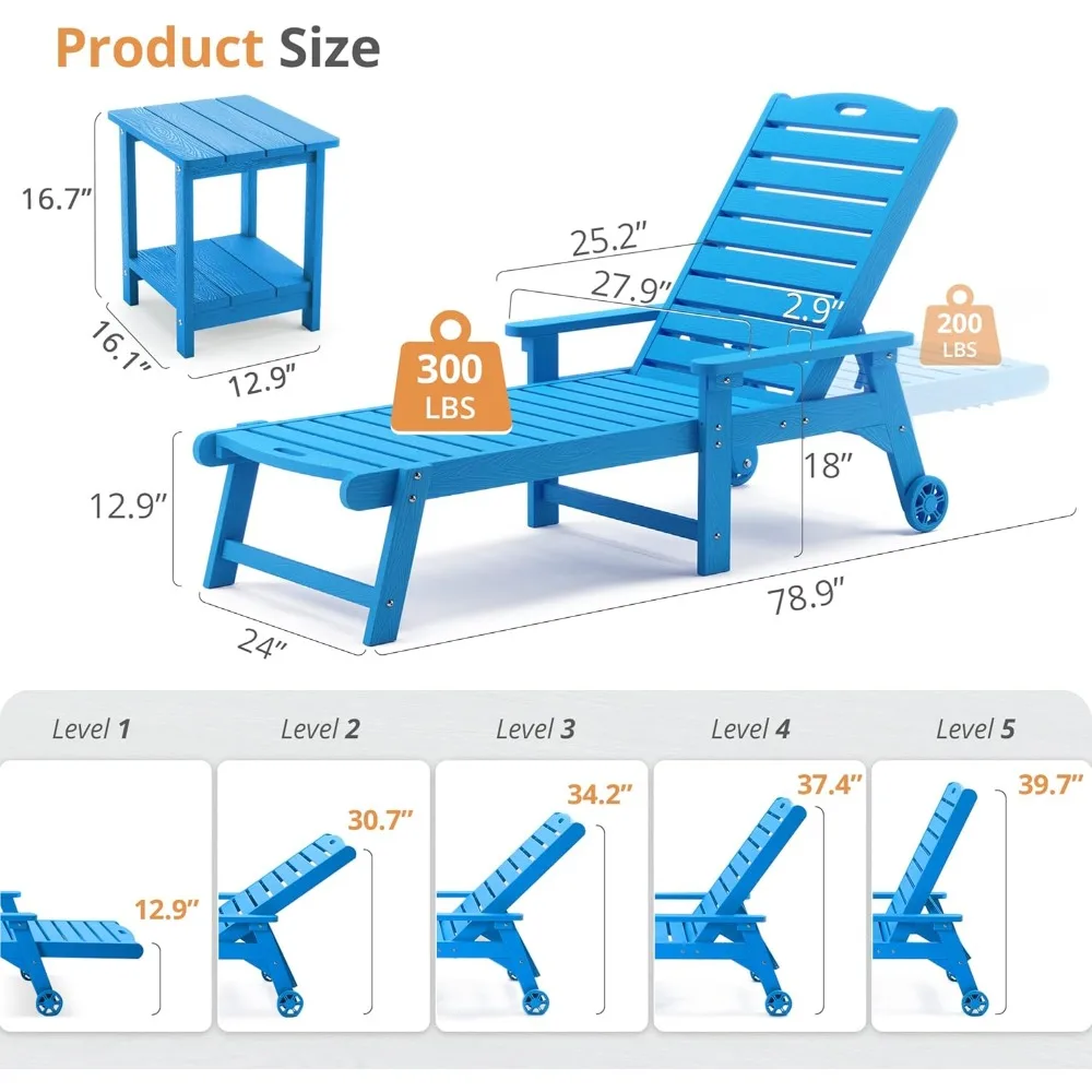 كراسي استرخاء كبيرة الحجم قابلة للتعديل مكونة من 5 أوضاع مع طاولة، مجموعة صالة حمام السباحة 79 HDPE، قطعتان #2