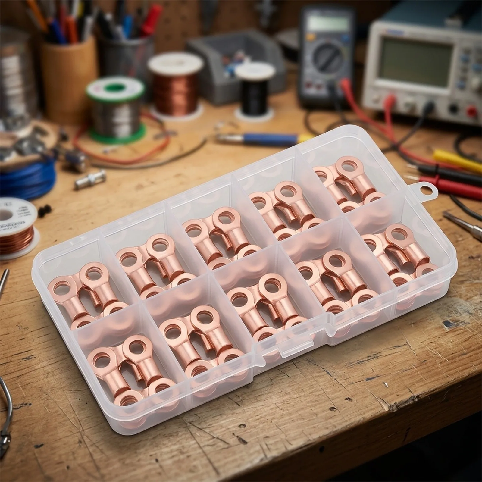 Copper Connection Components Set Contains an Assortment of 70 pcs Battery Lugs in a Portable and Organized Packaging System