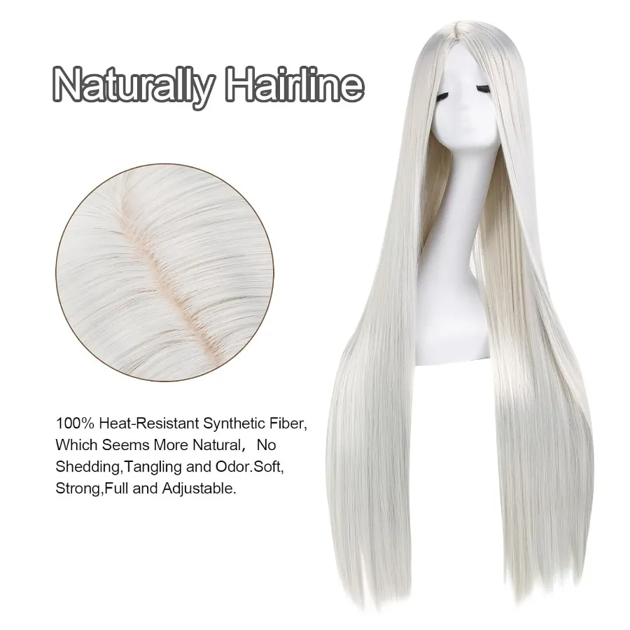 باروكة صناعية طويلة للنساء 40 بوصة 100 سم شعر مستقيم مع الجزء الأوسط مثالية لملابس الحفلات التنكرية الأنيمي للاستخدام اليومي والرسوم