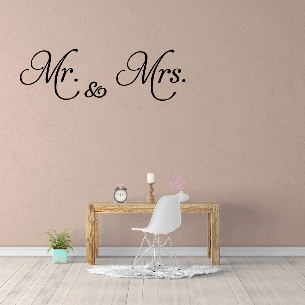 1 pc Mr. and Mrs. text Wall Sticker Removable Wall Stickers Diy Wallpaper for couple bedroom Home Decor Decoration Accessories