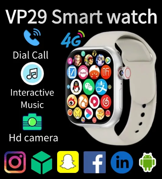 

Обновленные умные часы VP29 4G, полная сеть, Android 2,29 дюйма, вращающаяся камера, SIM-карта, GPS, WIFI, NFC, магазин Google Play