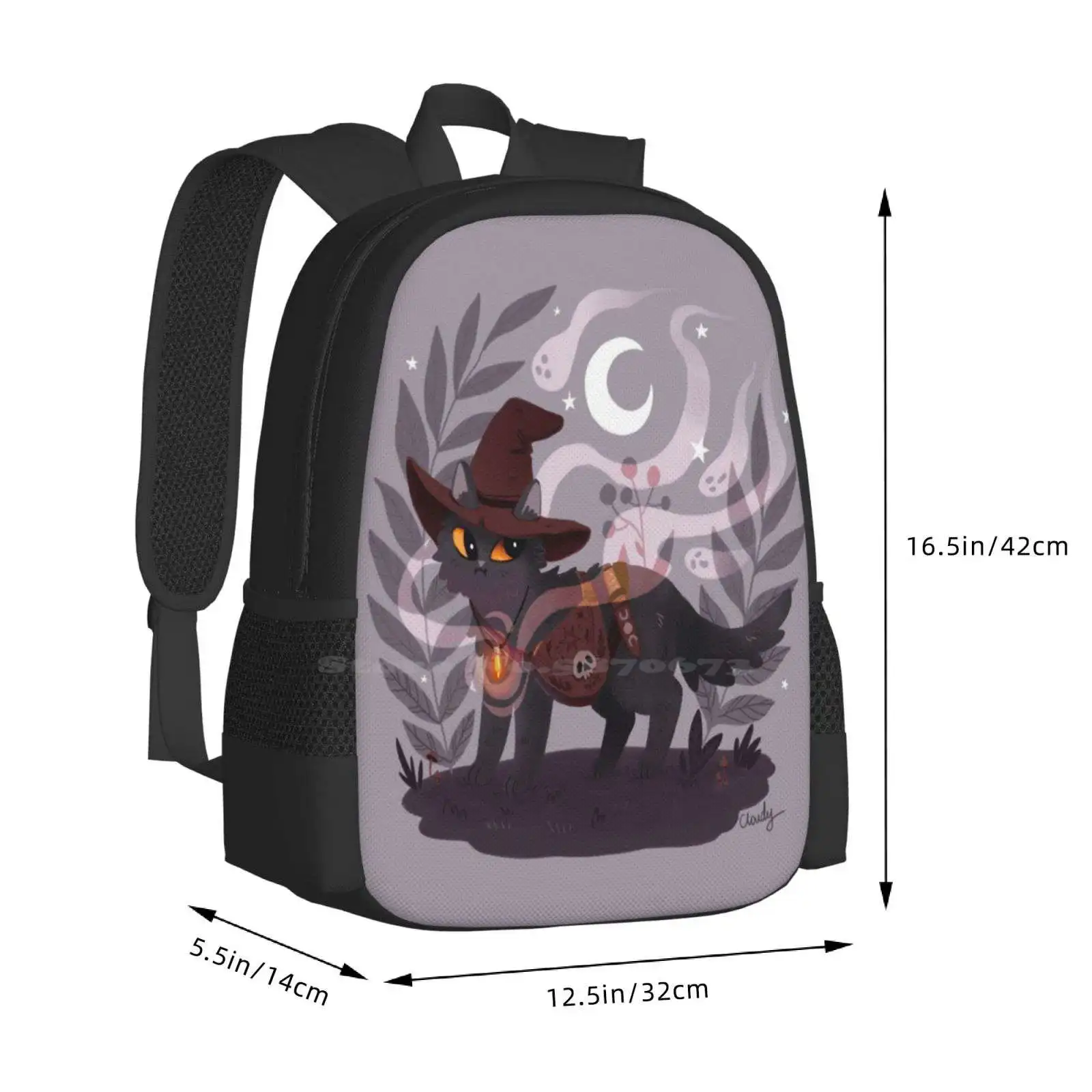 Ransel Bisnis Penyihir untuk Tas Travel Laptop Sekolah Siswa Kucing Hitam Halloween Sihir Ajaib Penyihir Bulan Malam Penyihir