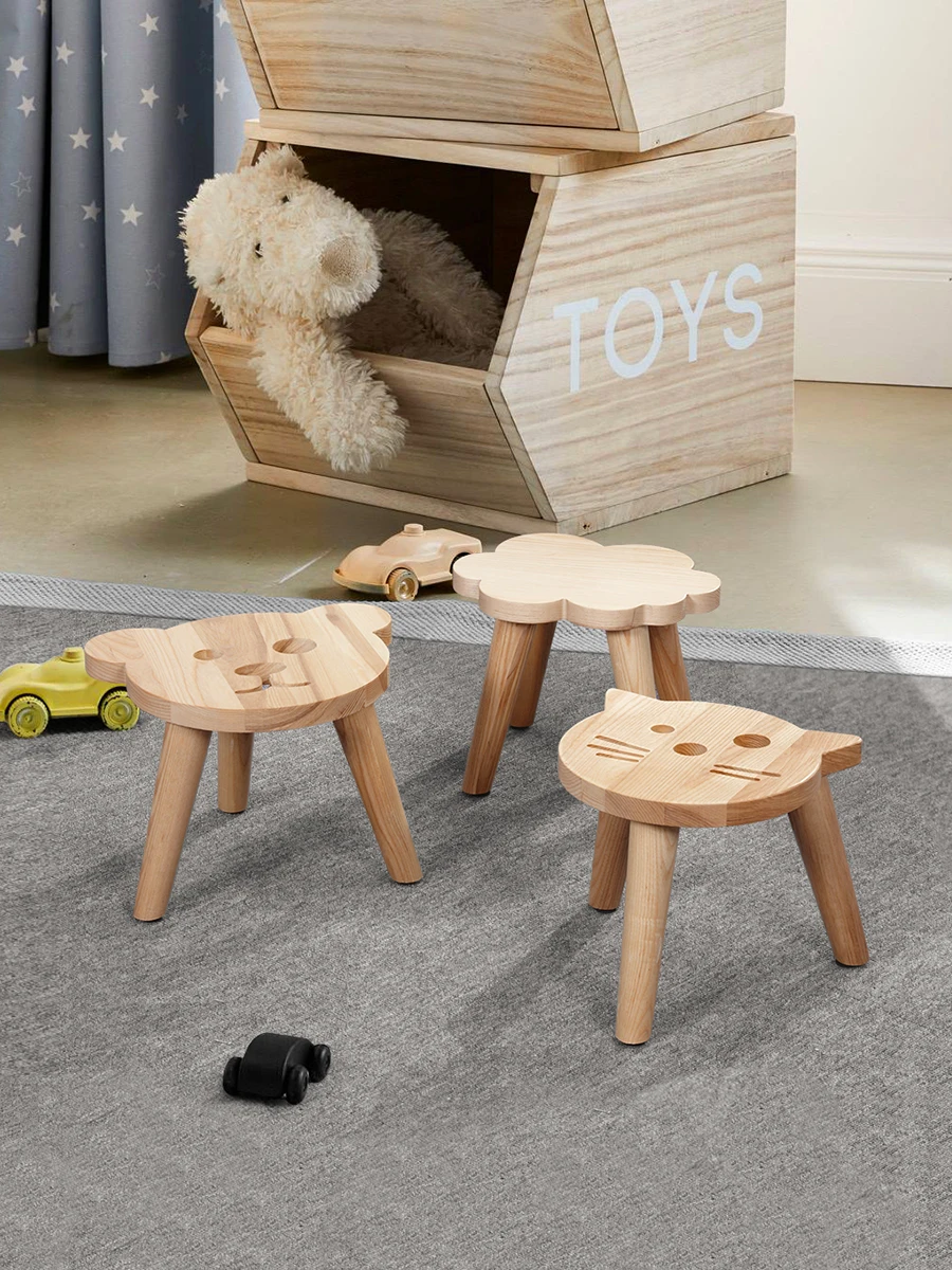 Stool for Kids Chair for Kids From Wood Children Chair Kindergarten Natural Cartoon Animal Cat Modem Style Children's Furniture