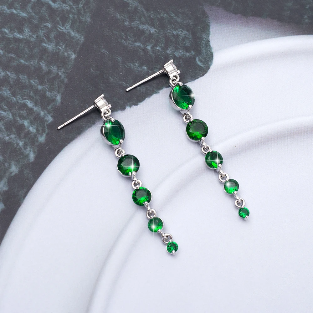 New Fashion Dynamic Green Zircon Tassel Earrings For Women Luxury Crystal Elegant Trend 2024 Vintage Dangle Drop Jewelry Gift