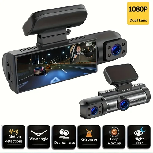 Cámara dual NTTAMHM 1080P, cámara de salpicadero para coches, delantera e interior, cámara de coche con visión nocturna IR, grabación en bucle, DVR de coche gran angular