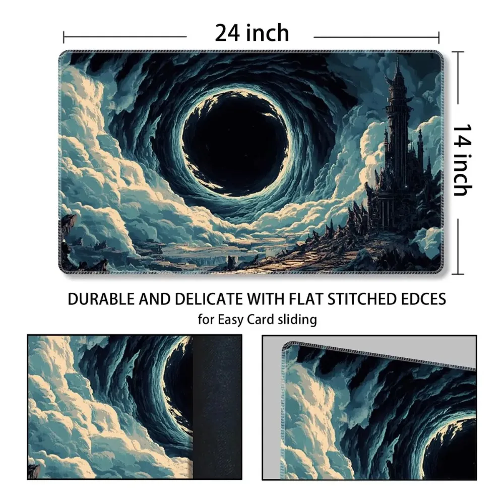 Dark Fantasy Gothic Castle Large Desk Pad Giant Black Hole Vortex Swirl Storm Cloud Ancient Ruin Fort  Gaming Mouse Pad TCG