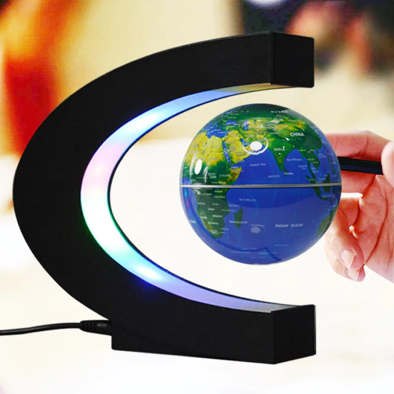 3นิ้ว Magnetic Levitation Globe C Shape Night ลอย World แผนที่ของเล่นตกแต่ง Terrestrial โคมไฟสำนักงานเครื่องประดับโต๊ะ