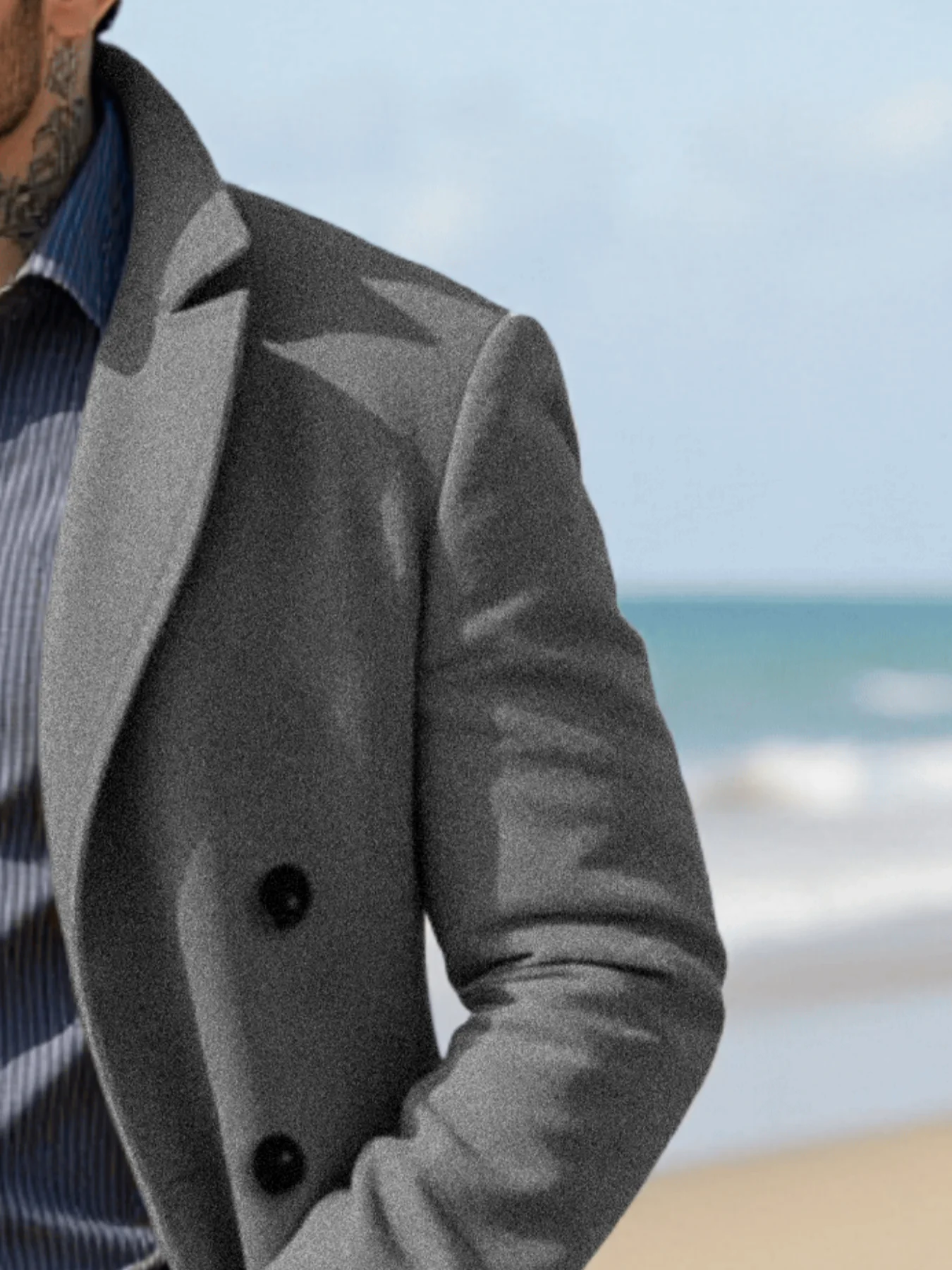 Man's Winter Jacket Foiled Coat Overcoat Padded Liner Double Buckle Accent Solid Tone Outdoor GradeEuro Fit