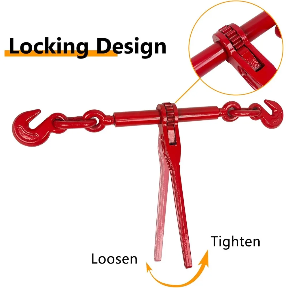 مجلدات سقاطة 3/8 بوصة 1/2 بوصة 9,215 رطل تحميل عمل آمن، خطافات G70 وطول قابل للتعديل، لسلاسل الصف 70-80، ربط للأسفل #2