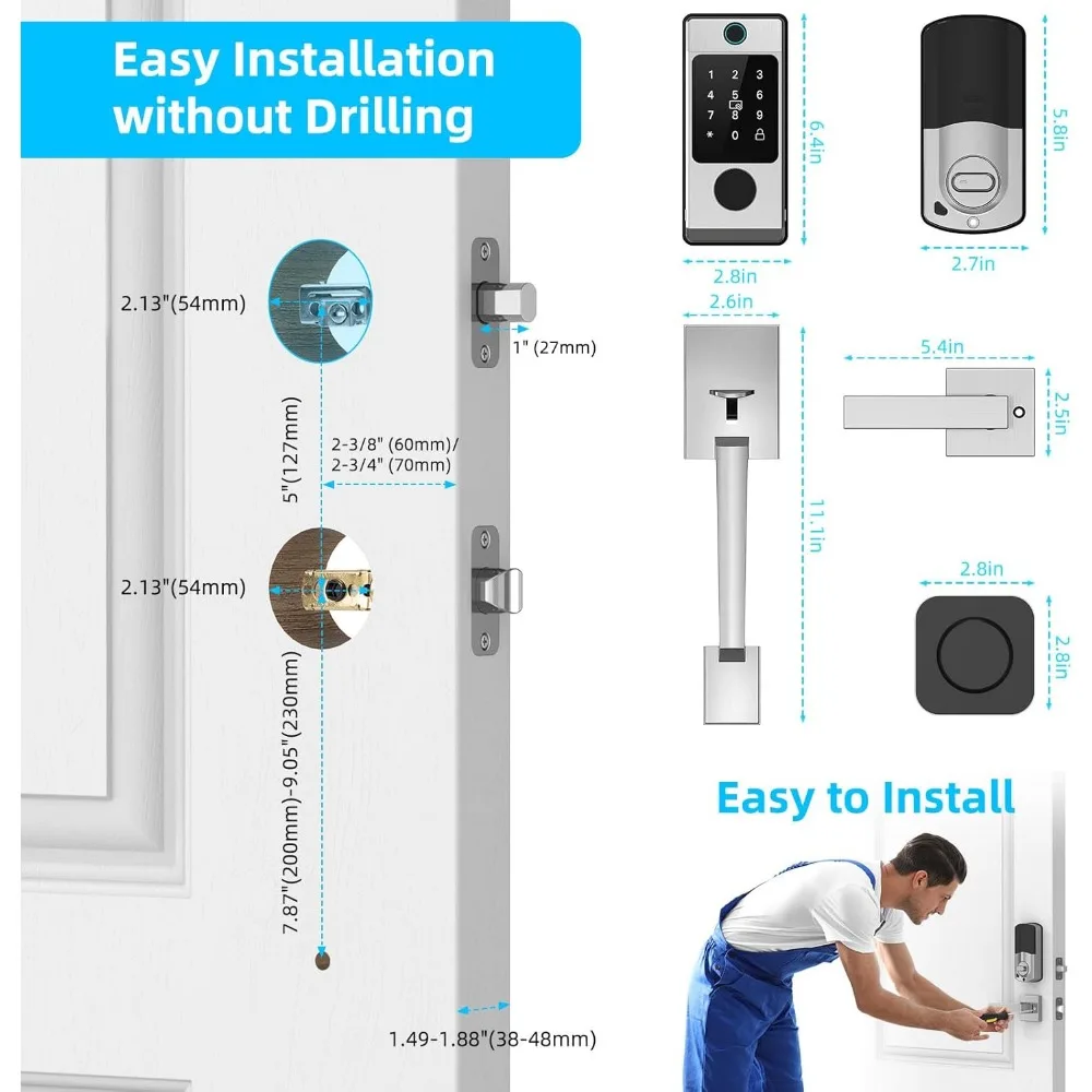 WiFi-Fronttürschloss-Set – Miuedo Keyless Entry Türschlösser-Griff-Set, Fingerabdruck Smart Alexa Keypad – Smart Deadbolt Lock mit