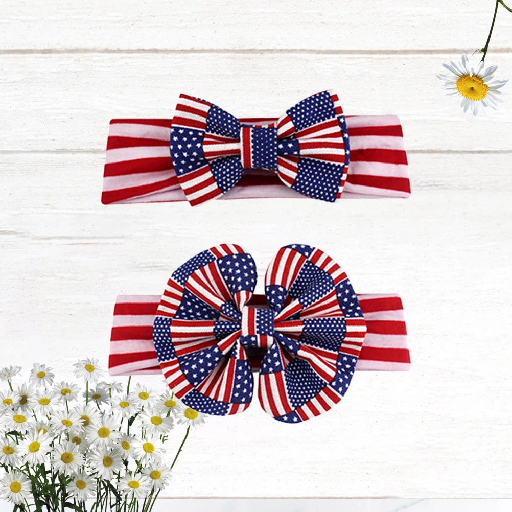 

2pcs Children Headband Girl Hair Band Knot Patriotic Accessories AntiSlip Wedding Festival Photography Independence Day Parades