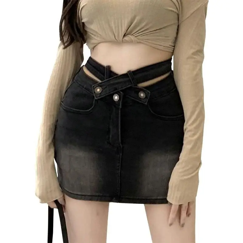 Vintage Denim Skirts Women Cross Sexy Mini European Style All-Match Fashion Leisure Cool Design Shorts And Spice Girls New