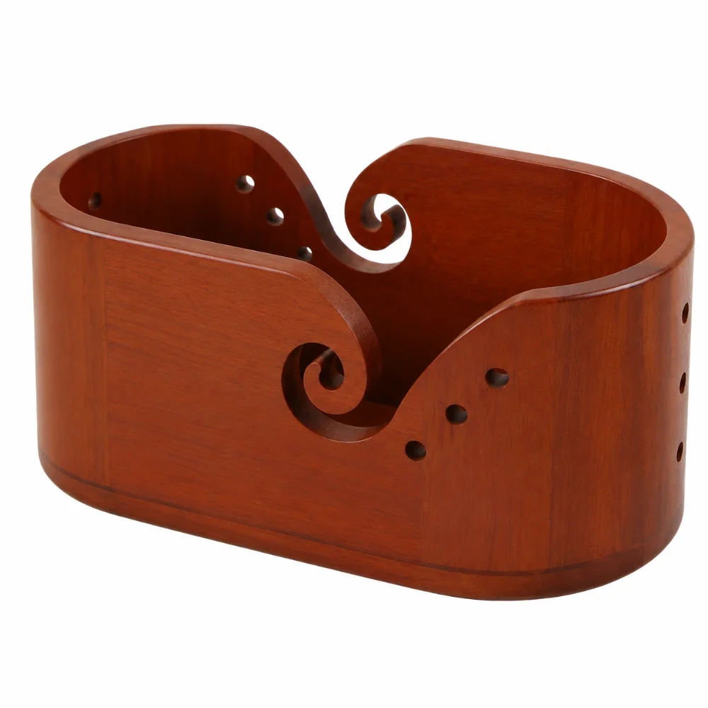Wooden Oval Yarn Bowl Preventing Tangles with Lid Yarn Storage Bowl Portable Double Curling Slot Crochet Yarn Bowl