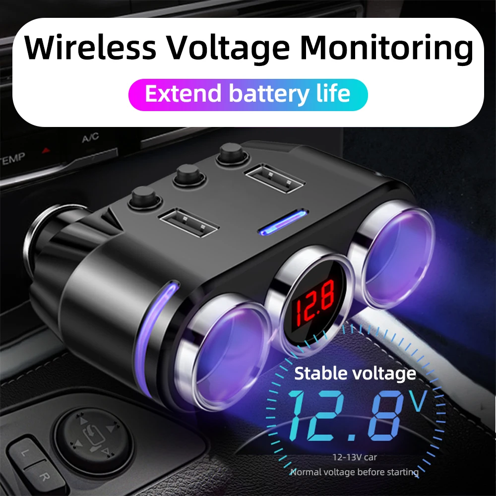 100w detecção de tensão multifunções display digital led usb carga rápida 12-24v carregador de carro um arraste três isqueiro