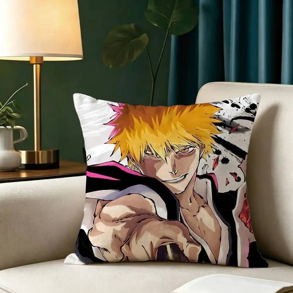 BLEACH Ichigo Kurosaki Pillow Case Square Double-Sided Sofa Cushion Cover Bedroom Bedside Pillow