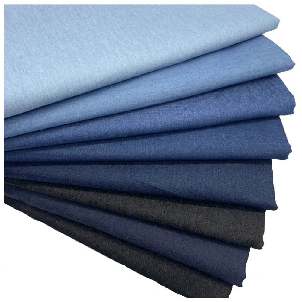 Cotton Blue Denim Cotton Soft Micro Stretchy Thin Light Breathable Washed Fabric DIY Shirt Pants Quilting Sewing Craft Material