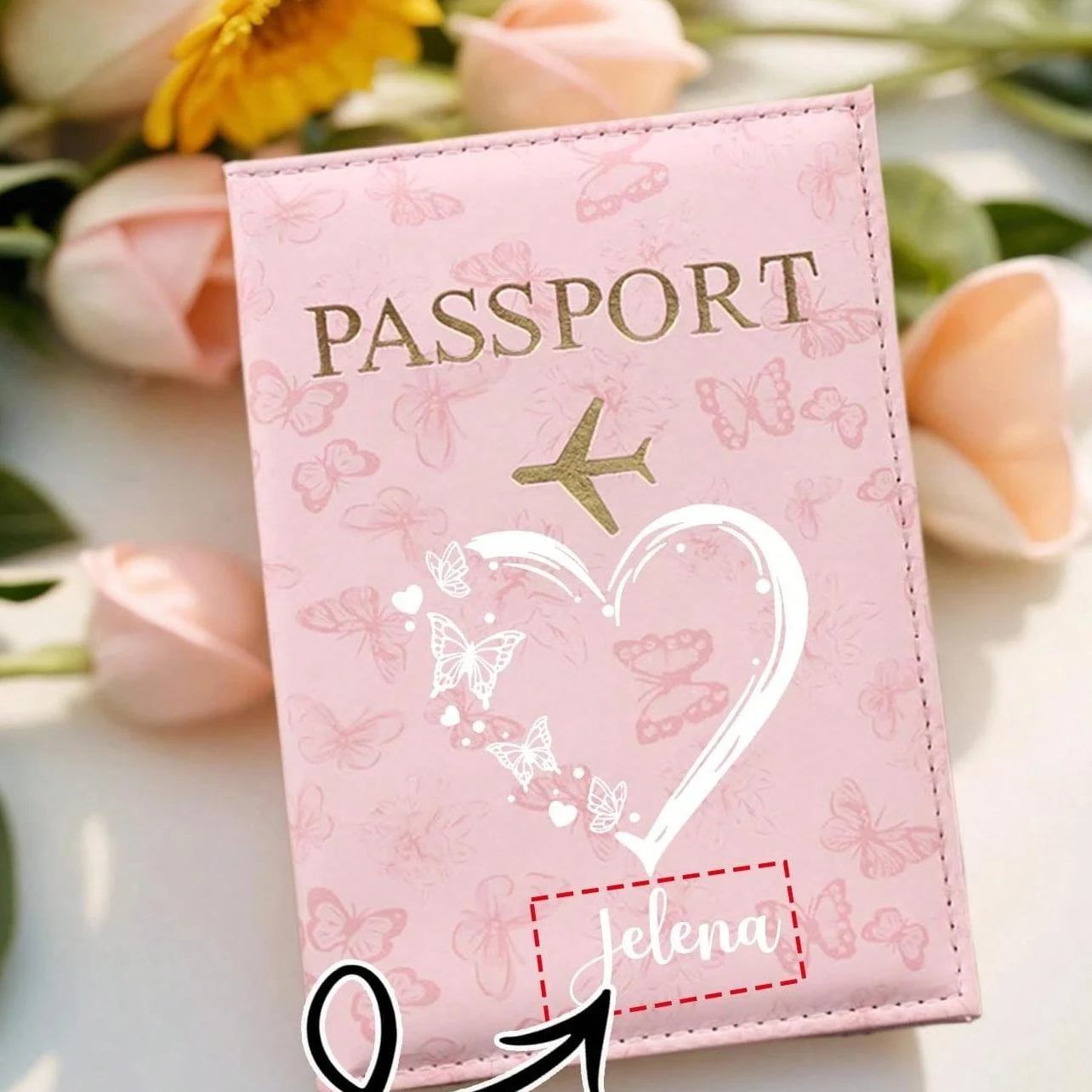 

Custom Letter Name Passport Holder, Butterfly Love Pattern Travel Document Organizer Card Case,Unisex Portable Multi-functional