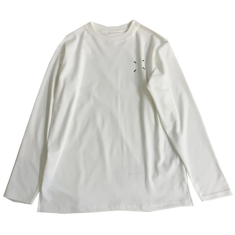 Embroidered Brushed T-shirt White Long Sleeve Fall Winter Women Thick Warm Casual Basic Tops