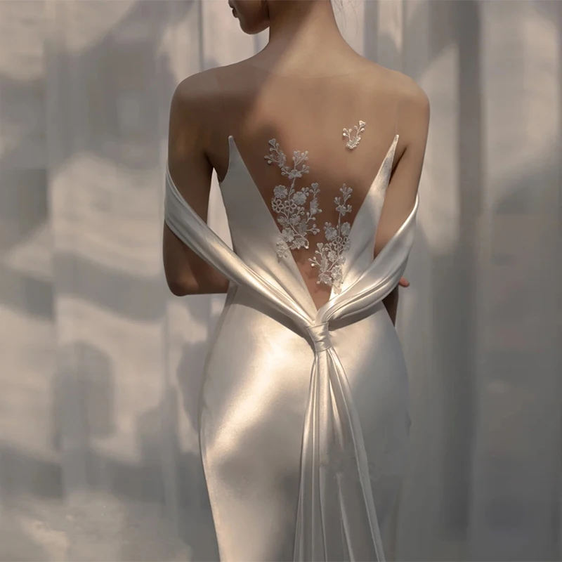 

Simple Ele Satin Wedding Dr 2024 New Sle Bal Tailored One oulder Bride Gown Outdoor Photoaphy Wedding Dr