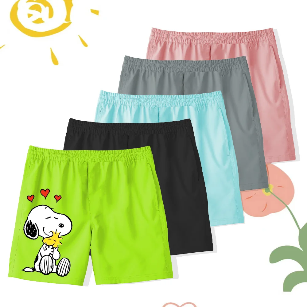 Harajuku Cute Snoopy Cartoon 2d Puppy Shorts Quick Dry Quarter shorts Comfy Shorts Boys Girls Hawaiian Vacation style