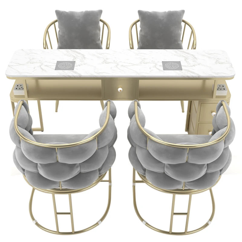 *Light Luxury Manicure Table Set Vacuum Cleaner Marble Surface Nail Tables Stool Sofa Chair for Manicure Shop