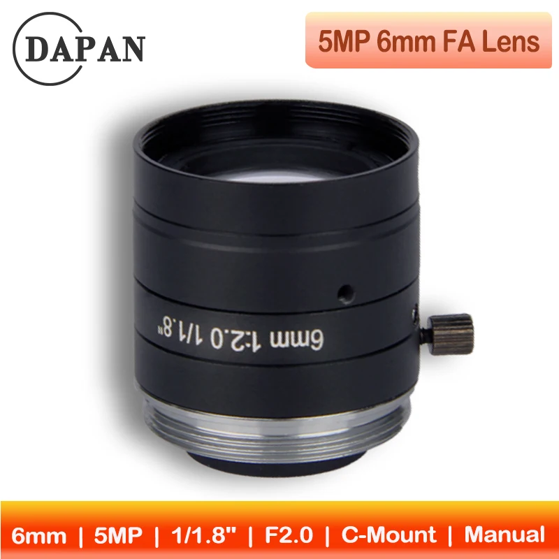 5MP FA Lens 6mm F2.0 C-Mount Machine Vision Lens Manual Iris CCTV Lens for Industrial Camera