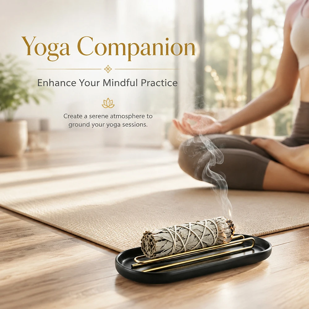 Ceramic Sage Smudge Holder Burner Golden Sage Holder with Ash Catcher Tray Incense Burner for Meditation Yoga Spa