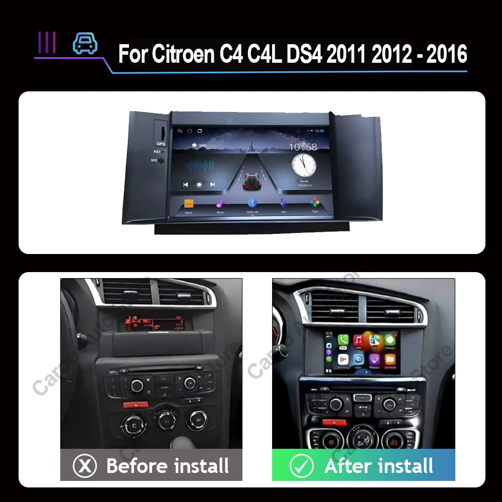 Wireless CarPlay Android15 For Citroen C4 C4L DS4 2011 2012 - 2016 Auto Car Radio GPS Multimedia Stereo QLED 4G WIFI BT No 2Din