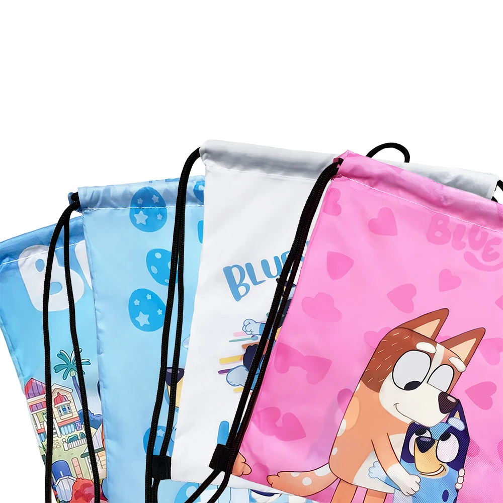 Bluey Bingo الرباط أكياس أنيمي الشكل الطباعة لطيف الكرتون المحمولة حقيبة التخزين على ظهره الأطفال حقيبة الوجبات الخفيفة
