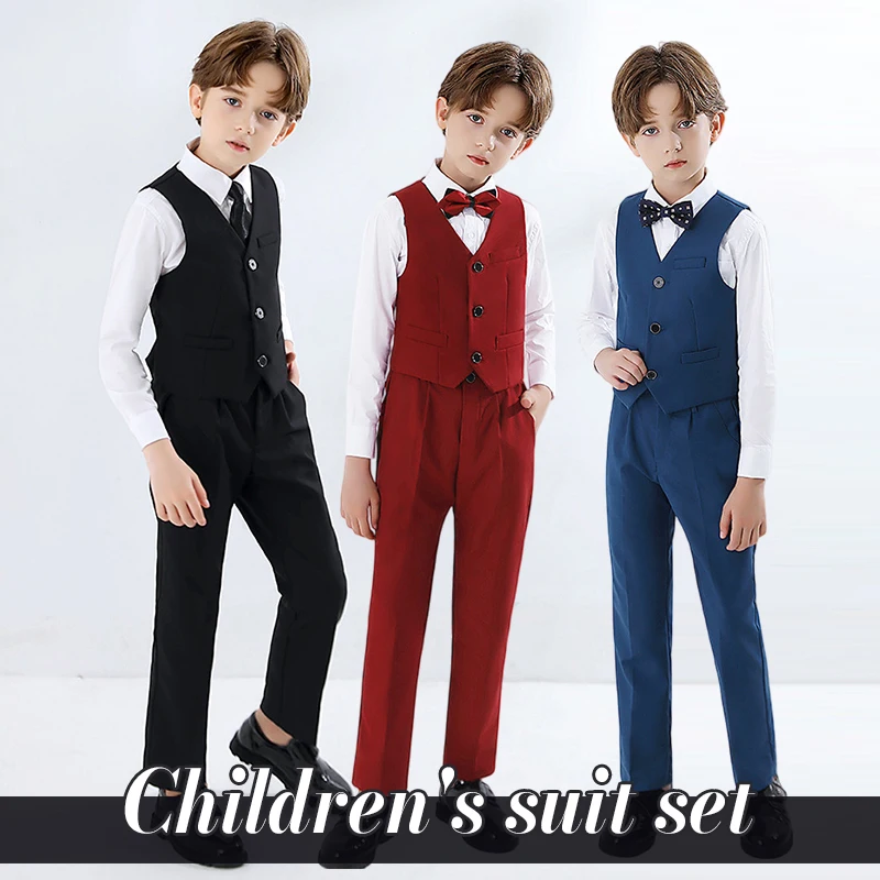 100-170cm Full Set Children's Tuxedo Suit Students' School Uniform Graduation Performance Costume, Boys Birthday Party Outfit