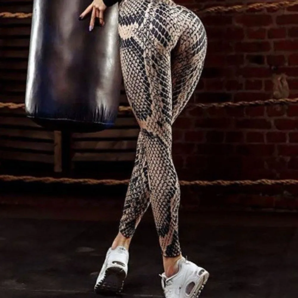 Serpentine Snake Print Leggings Peach Butt Shapewear Tummy Control Trousers Breathable Butt Lifter Pilates Yoga Leggings Cycling