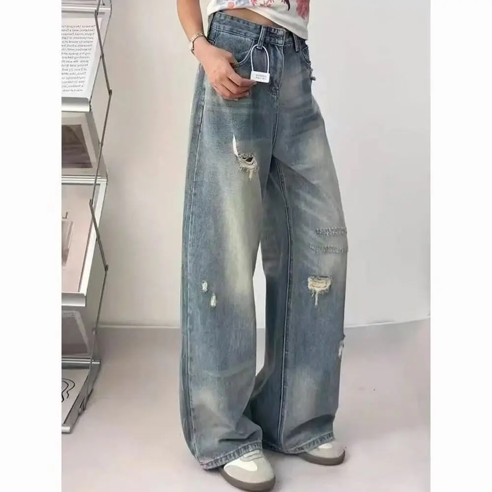 

Retro High Waist Straight Leg Denim Jeans Women's Loose Slimming Wide Leg Long for Pear aped Body Autumn New Sle Casual C...