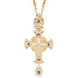 New Orthodox Pectoral Catholic Crucifix Jesus Virgin Mary Cross Pendant Necklace Religious Badge Jewelry pastor Prayer Items