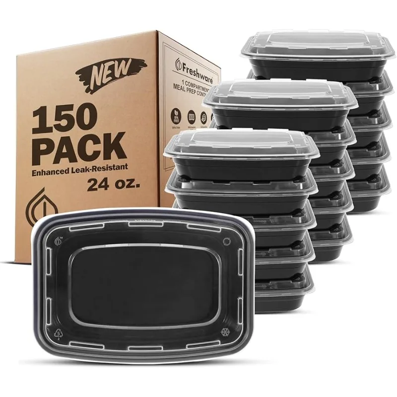 

Meal Prep Containers [150 Pack] 1 Compartment with Lids, Food Storage Containers, Bento Box, BPA Free, Stackable, Microwave/Dish