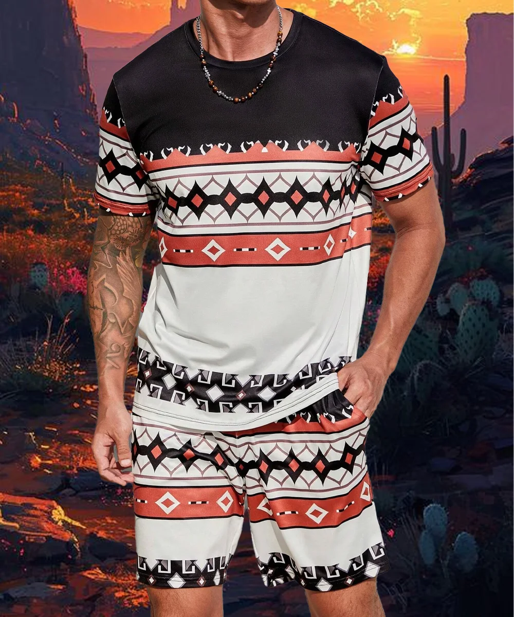 

New Summer Trendy Men's 3d Printed T-shirt Fashion O-neck Oversized T Shirt For Men Casual All-match Short Sleeve Top Tee SET