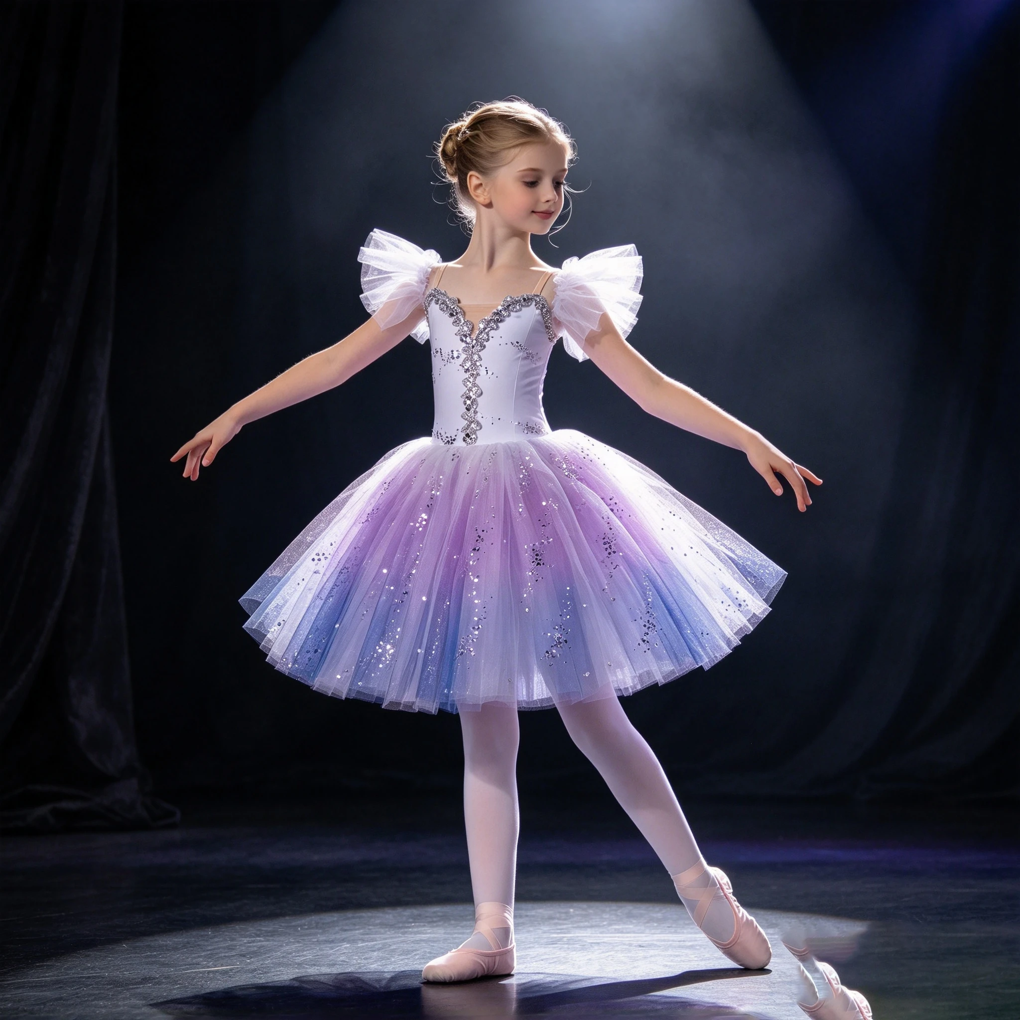 Girls Gradient Purple Blue Ballet Tutu Dress Adult Women Romantic Tutus Mid-calf Length Sparkly Ballerina Costume For Recital