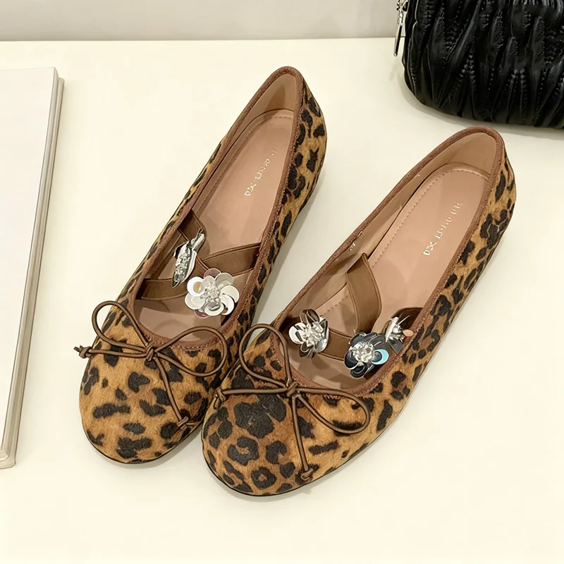 

Роскошные блестящие балетки с леопардовым принтом, женские туфли Мэри Джейн с бантом, женская элегантная обувь, удобные мягкие брендовые лоферы