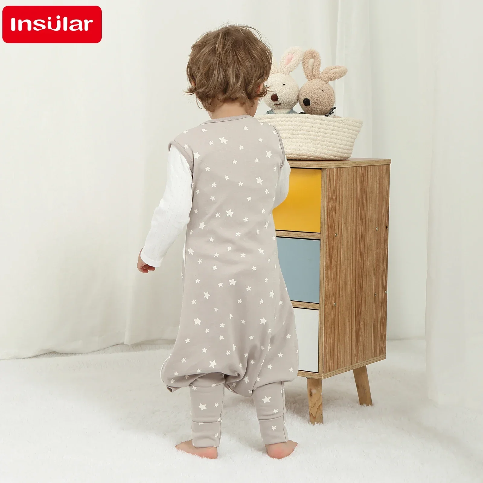 كيس نوم ناعم للأطفال من INSULAR مع أقدام أكياس نوم بدون أكمام للرضع ملابس منزلية للأطفال من القطن الفاخر بسحاب ثنائي الاتجاه 4 مواسم #3