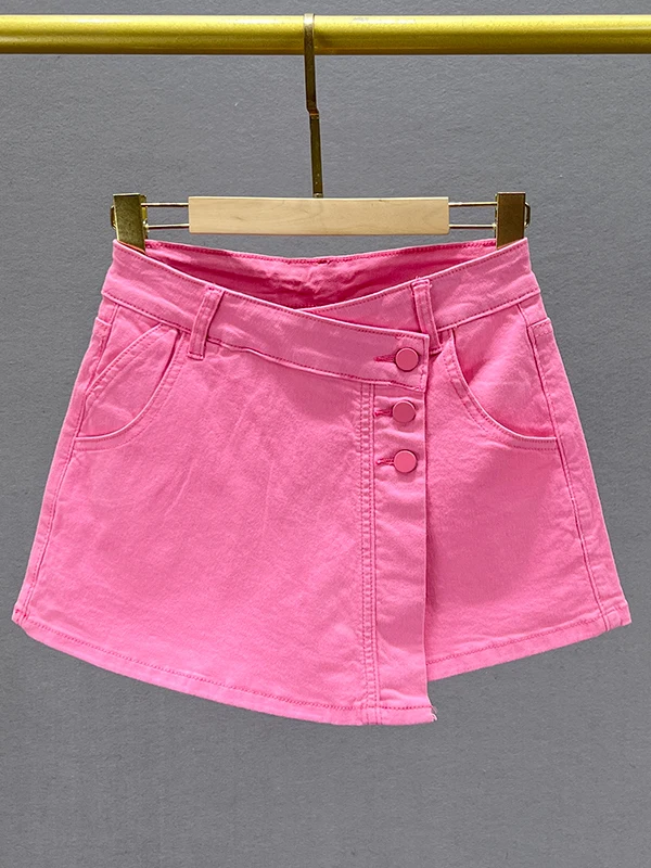 

Женские джинсовые шорты-юбка с высокой талией для похудения, летние модные шорты с широкими штанинами, универсальные, из эластичного хлопкового денима