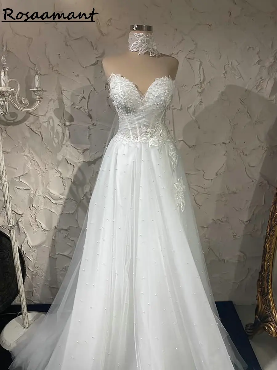 

Vintage Pearls Beading Ribbons A-Line Wedding Dresses Sweetheart Sleeveless Appliques Lace Country Bridal Gowns