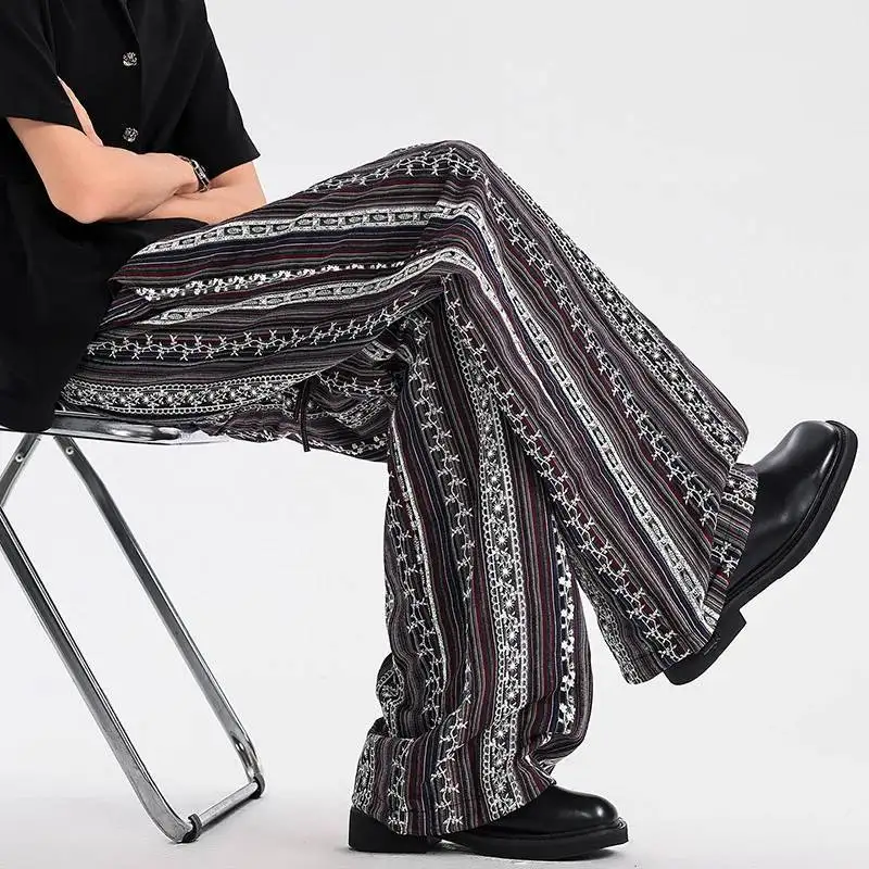 LUZHEN Pants 2026 New Personalized Pattern Casual Stripe Straight Men's Fashion Handsome Elastic Waist Wide Leg Trousers JY8481