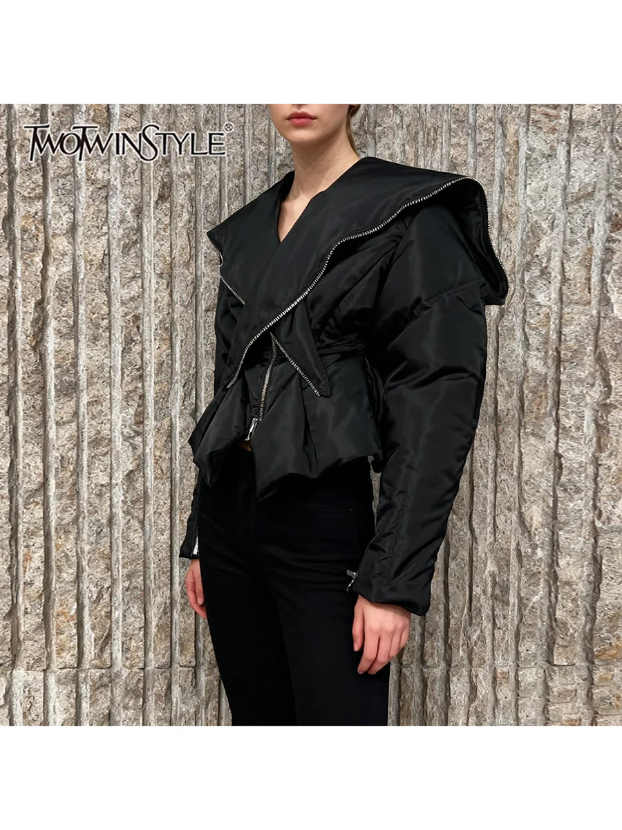 

TWOTWINSTYLE однотонные сращенные молнии модные короткие куртки для женщин туника с круглым вырезом и длинными рукавами базовая куртка женская одежда