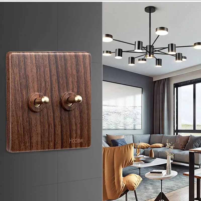 High Quality Vintage Toggle Switch Wood Color 1-4 Gang 2 Way Brass Lever Single Dual Control Wall Light Switch Panel