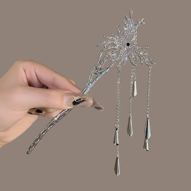 Elegant Luxurious Chinese Hair Stick Pins for Women Fan Butterfly Handmade Hairpins Hair Ornaments Accessories Hair Jewelry