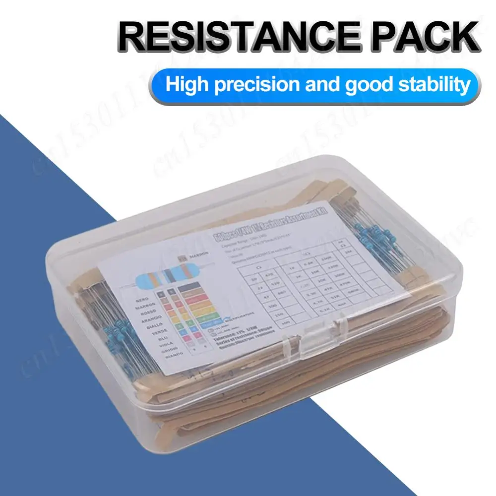 600/300pcs Metal Film Resistor Pack Assorted Kit 30 Kinds 10R-1M Resistance 1/4W 1% Mixed Metal Film Resistance Pack Assortment