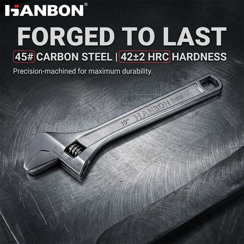 HANBON Adjustable Wrench, Pearl Nickel Plated Dual Purpose Spanner, Multi-size Open End Hand Repair Maintenance Tool for Machine