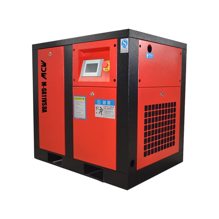 High Durability 15HP Air Cooled Rotary Screw Stationary Compressor Oil-less Motor PLC Long Lifespan  Industrial Use